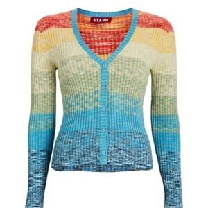 STAUD Colorful Ribbed Knit Cardigan